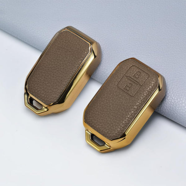 JVCV® Premium Soft Gold Border TPU Leather Pattern Key Cover Compatible with Suzuki Jimny Grand Vitara BALENO XL6 Swift ERTIGA DZIRE FRONX Urban Cruiser Glanza Hyryder 2 Button Smart Key