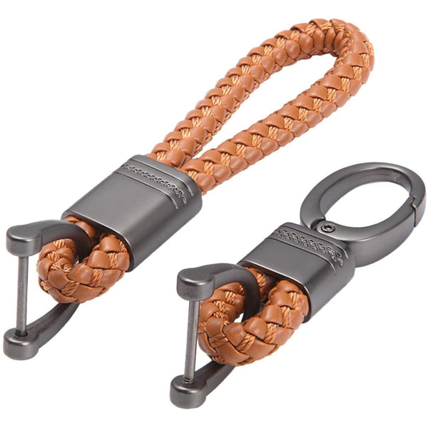 2 Pack Genuine Leather Keychain with Zinc Alloy Buckle Keyring