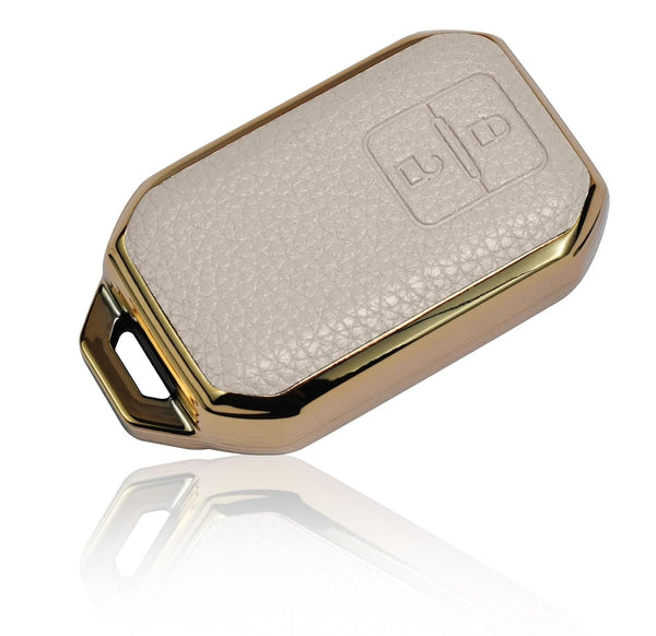 JVCV® Premium Soft Gold Border TPU Leather Pattern Key Cover Compatible with Suzuki Jimny Grand Vitara BALENO XL6 Swift ERTIGA DZIRE FRONX Urban Cruiser Glanza Hyryder 2 Button Smart Key