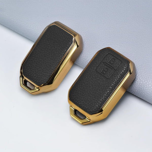 JVCV® Premium Soft Gold Border TPU Leather Pattern Key Cover Compatible with Suzuki Jimny Grand Vitara BALENO XL6 Swift ERTIGA DZIRE FRONX Urban Cruiser Glanza Hyryder 2 Button Smart Key