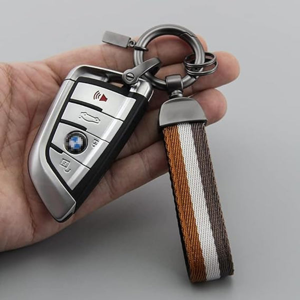 JVCV® Nylon & Leather Universal Keychain – 360° Rotatable Zinc‑Alloy Hook & Screw‑Cap D‑Ring, Multi‑Key Holder for Car, Bike, Home & Office (Men & Women)