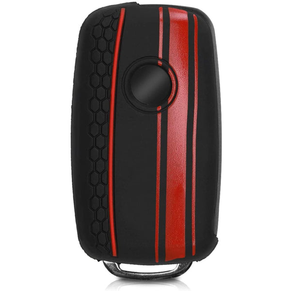 Car Key Cover Compatible with Volkswagen Polo Vento Jetta Ameo Passat and Skoda Rapid Laura Superb Octavia Fabia Yeti Folding Key - Rally Stripe