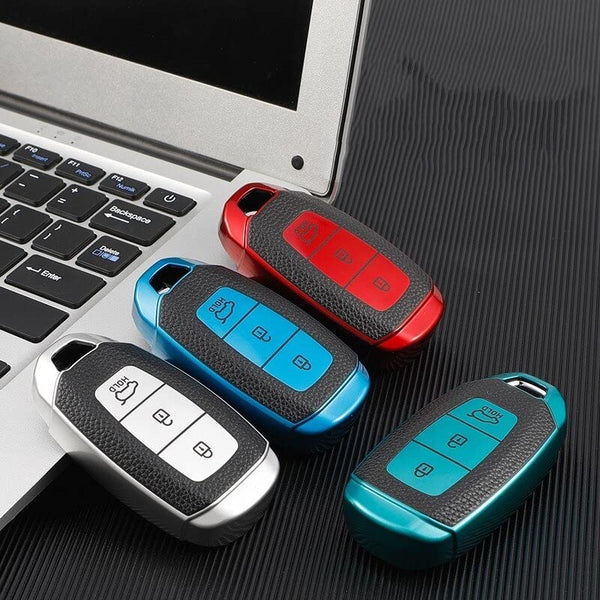 JVCV® Premium Soft TPU Leather Pattern Key Cover Compatible with Hyundai Smart Key