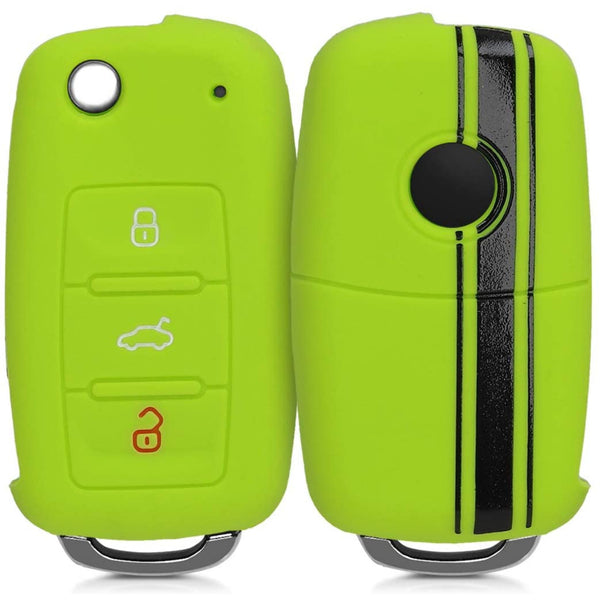 Car Key Cover Compatible with Volkswagen Polo Vento Jetta Ameo Passat and Skoda Rapid Laura Superb Octavia Fabia Yeti Folding Key - Rally Stripe