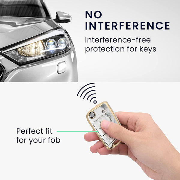 JVCV® Marble Gold Border TPU Key Cover Compatible with Skoda Slavia Kushaq Taigun Tiguan Virtus Octavia Kodiaq Superb T ROC Folding Key