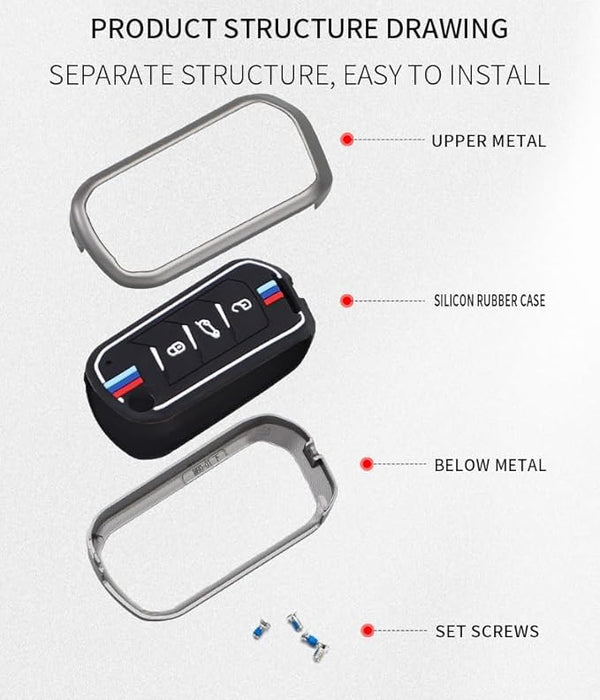 JVCV® Metal Key Cover compatible with Mahindra XUV 700, 3XO, Thar, Marazzo, Bolero, Scorpio, Scorpio N, XUV 300, TUV300 Plus and XUV 400 EV 3 Button flip Key