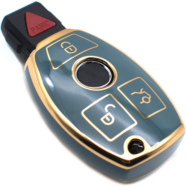 JVCV® Gold Border TPU Key Cover – Compatible with Mercedes-Benz C-Class, E-Class, S-Class, M-Class, CLS, CLK & G-Class – 3 Button Smart Key