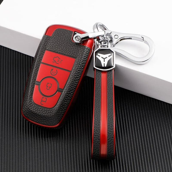 JVCV® Premium Soft TPU Leather Pattern Key Cover Compatible with Ford Ecosport Aspire Freestyle Endeavour Push Button Start Car Key