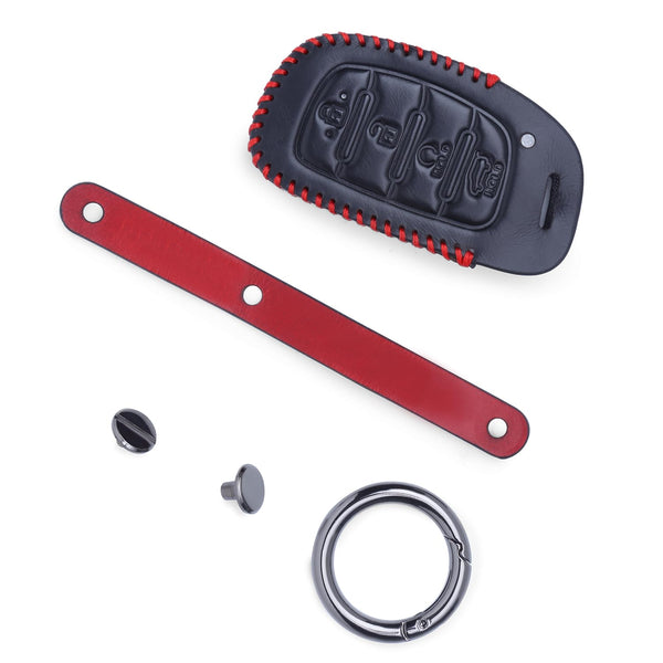 JVCV® Soft Handmade Leather Key Cover Compatible with New Hyundai Alcazar and Creta 4 Button Smart Key