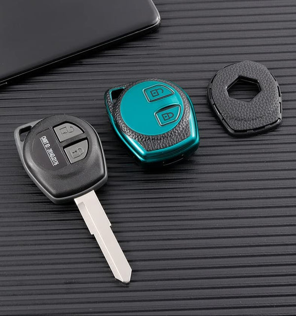 JVCV® Premium Soft TPU Leather Pattern Key Cover Compatible with 2 Button Key for Maruti Suzuki Swift Baleno S-Cross Ciaz Dzire WagonR SX4 Ritz