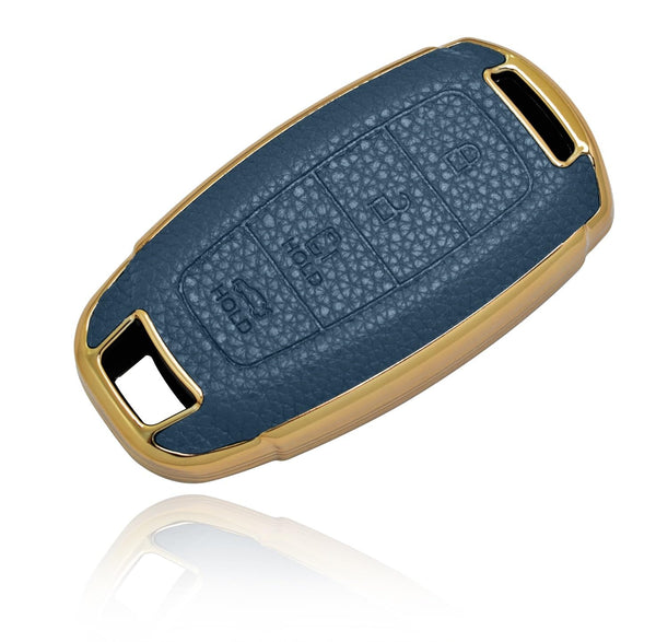 JVCV® Premium Soft Gold Border TPU Leather Pattern Key Cover Compatible with New Hyundai Verna and i20 NLine 4 Button Car Key