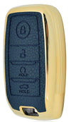 JVCV® Premium Soft Gold Border TPU Leather Pattern Key Cover Compatible with Kia Seltos Sonet Carens 4 Button Smart Key