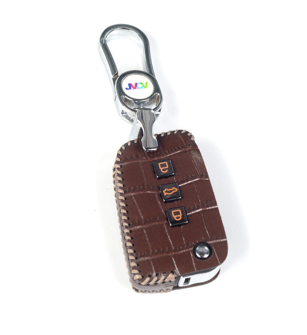 JVCV® Handmade Leather Crocodile Pattern Key Cover – Compatible with Skoda Kylaq, Slavia, Kushaq, Octavia, Kodiaq, Superb & VW Taigun, Tiguan, Virtus – Folding Key