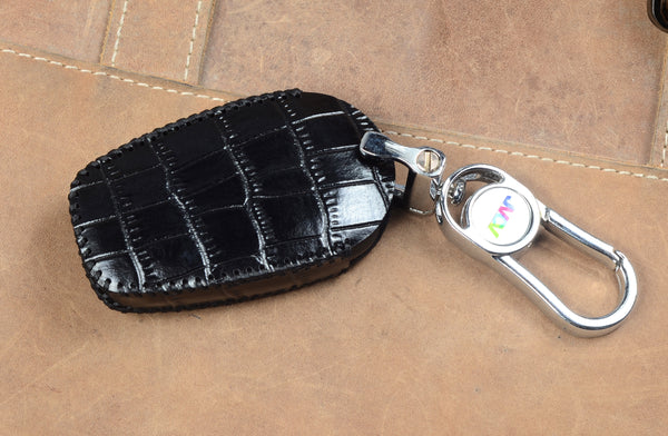 JVCV® Handmade Leather Crocodile Pattern Key Cover – Compatible with Tata Nexon, Harrier, Safari, Punch, Altroz & More – 4 Button Smart Key