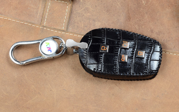 JVCV® Handmade Leather Crocodile Pattern Key Cover – Compatible with Tata Nexon, Harrier, Safari, Punch, Altroz & More – 4 Button Smart Key