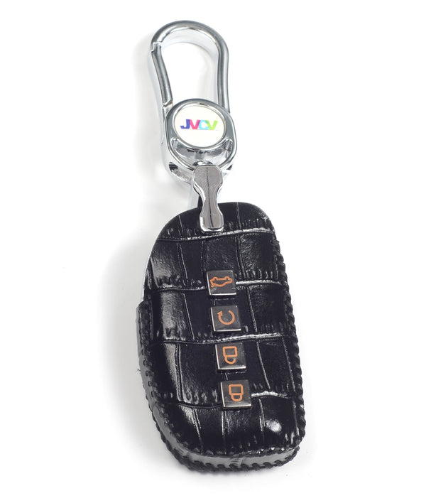 JVCV® Handmade Leather Crocodile Pattern Key Cover – Compatible with Hyundai Alcazar & Creta – 4 Button Smart Key