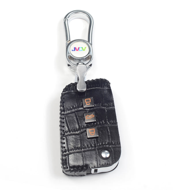 JVCV® Handmade Leather Crocodile Pattern Key Cover – Compatible with Skoda Kylaq, Slavia, Kushaq, Octavia, Kodiaq, Superb & VW Taigun, Tiguan, Virtus – Folding Key