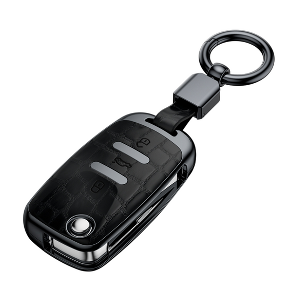 JVCV® Crocodile Pattern ABS Folding Key Cover with Keychain – Compatible with Volkswagen Polo, Vento, Jetta, Ameo, Skoda Rapid, Laura, Octavia & More