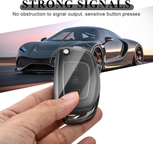 JVCV® Soft TPU Transparent Cover Compatible with Hyundai Creta Venue Aura Elite i20 Grand i10 Nios Xcent 3 Button Flip Key