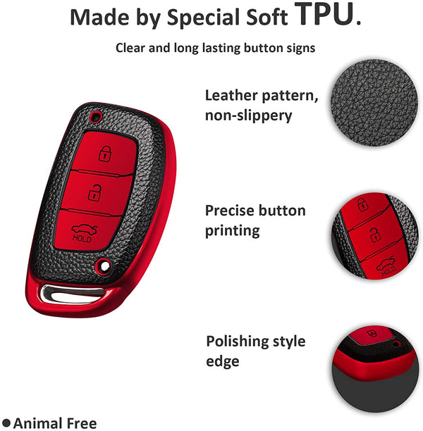 JVCV® Premium Soft TPU Leather Pattern Key Cover Compatible with Hyundai Smart Key's