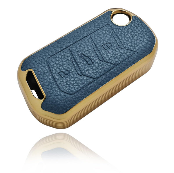 JVCV® Premium Soft Gold Border TPU Leather Pattern Key Cover Compatible with Mahindra XUV 700, 3XO, Thar, Marazzo, Bolero, Scorpio, Scorpio N, XUV 300, XUV 400 EV Thar Roxx 3 Button flip Key