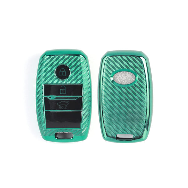 JVCV® Premium Soft TPU Leather Pattern Key Cover Compatible with Kia Seltos Sonet Carens 3 Button Push Start Car Key