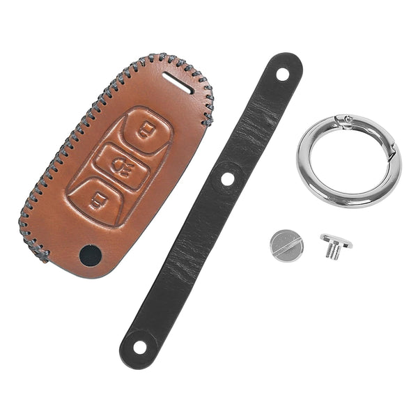 JVCV® Soft Handmade Leather Key Cover Compatible with Tata Curvv Tiago Tigor Nexon Punch Hexa Zest Bolt Safari Storme Flip Key