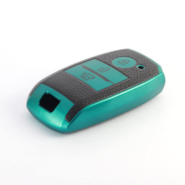 JVCV® Premium Soft TPU Leather Pattern Key Cover Compatible with Kia Seltos Sonet Carens 3 Button Push Start Car Key