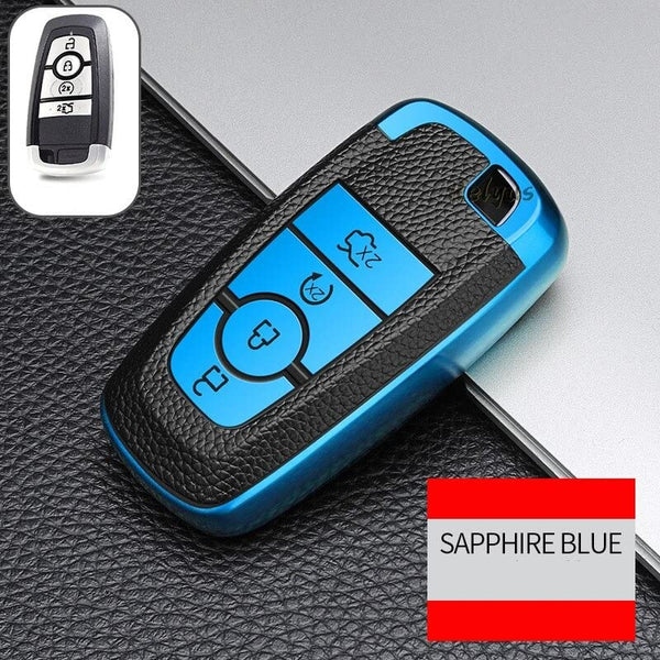 JVCV® Premium Soft TPU Leather Pattern Key Cover Compatible with Ford Ecosport Aspire Freestyle Endeavour Push Button Start Car Key