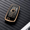 JVCV® Gold Border TPU Key Cover Compatible with BMW X4, X3, 5 Series, 6 Series, 3 Series, 7 Series 4 Button Smart Key (Black)