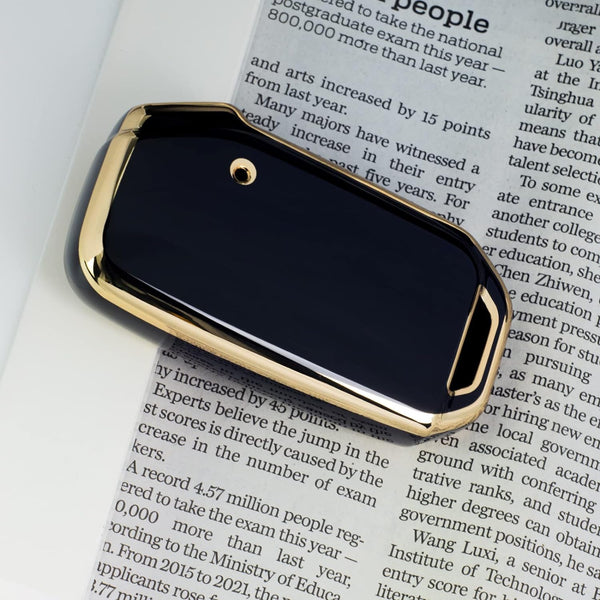 Gold Border TPU Key Cover Compatible with Kia Seltos 2023 Facelift HTX 3/4 Button Smart Key (Black)