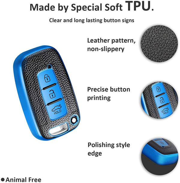 JVCV® Premium Soft TPU Leather Pattern Key Cover Compatible with Hyundai Verna Fluidic Old i20 Santafe Push Button Smart Key