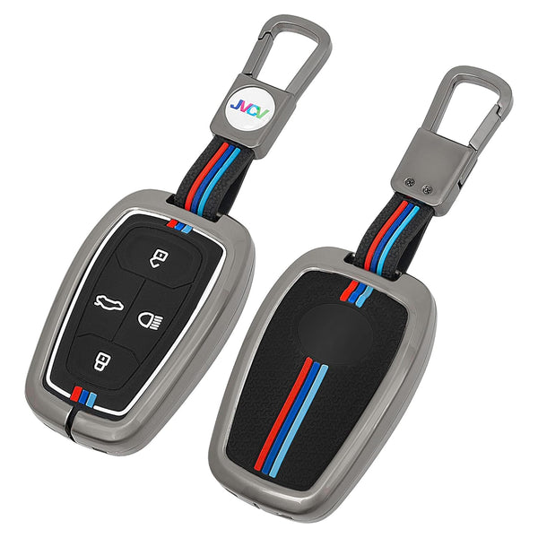 JVCV® Metal Key Cover compatible with Tata Nexon, Harrier, Tiago EV, Altroz, Tigor, Safari, Nexon EV, Punch, Punch EV 4 Button Smart Key