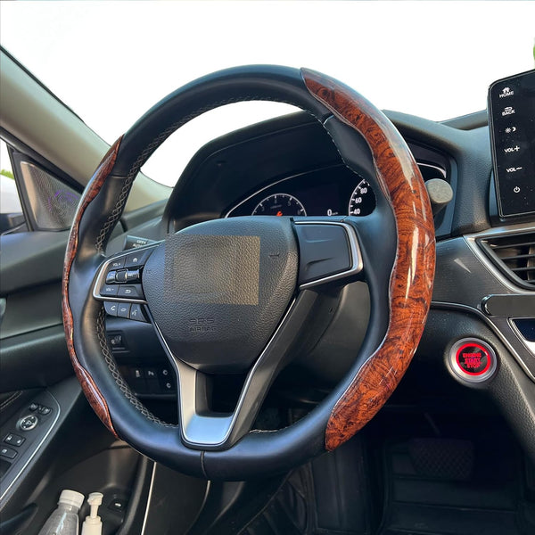 JVCV® Premium ABS Steering Wheel Trim Cover – Wood Pattern | Luxury Car Interior Decorative Overlay | Anti-Slip Scratch-Resistant Stylish Upgrade | Universal Fit for Most Cars