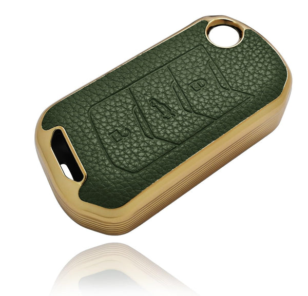 JVCV® Premium Soft Gold Border TPU Leather Pattern Key Cover Compatible with Mahindra XUV 700, 3XO, Thar, Marazzo, Bolero, Scorpio, Scorpio N, XUV 300, XUV 400 EV Thar Roxx 3 Button flip Key