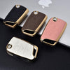 JVCV® Premium Soft Gold Border TPU Leather Pattern Key Cover Compatible with Skoda Kushaq Taigun Octavia Kodiaq Superb Folding Key