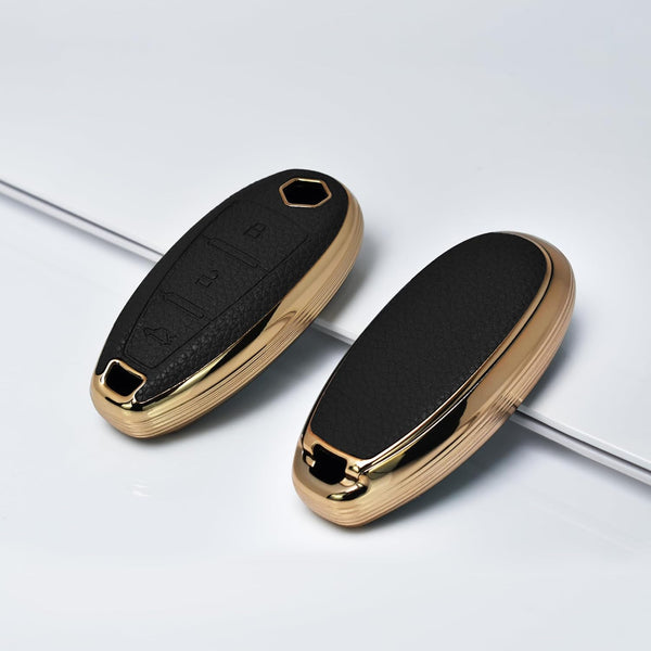 JVCV® Premium Soft Gold Border TPU Leather Pattern Key Cover Compatible with Maruti Suzuki 2 and 3 Button Baleno Ciaz Vitara Brezza S Cross Swift Ignis and Toyota Urban Cruiser Smart Key