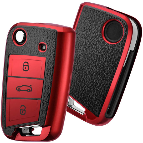 JVCV® Premium Soft TPU Leather-Pattern Key Cover – Compatible with Škoda & Volkswagen Folding Keys
