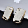 JVCV® Premium Soft Gold Border TPU Leather Pattern Key Cover Compatible with Skoda Kushaq Taigun Octavia Kodiaq Superb Folding Key