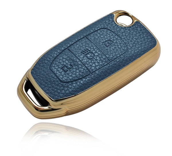 JVCV® Premium Soft Gold Border TPU Leather Pattern Key Cover Compatible with Tata Curvv Tiago Tigor Punch Nexon Zest Bolt Safari Storme Flip Key