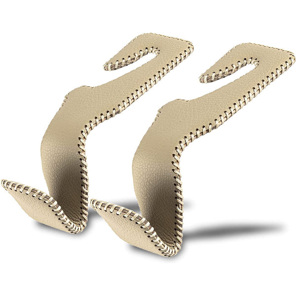 JVCV® Leather Car Headrest Hooks for Back Seat Organizer – Heavy-Duty Bag & Purse Hanger Hooks for Cars, SUVs, Trucks – Pack of 2 (Universal Fit, Premium Metal Core)