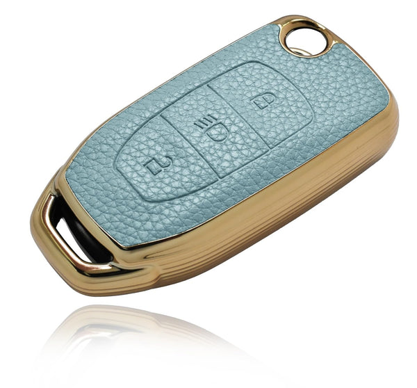 JVCV® Premium Soft Gold Border TPU Leather Pattern Key Cover Compatible with Tata Curvv Tiago Tigor Punch Nexon Zest Bolt Safari Storme Flip Key