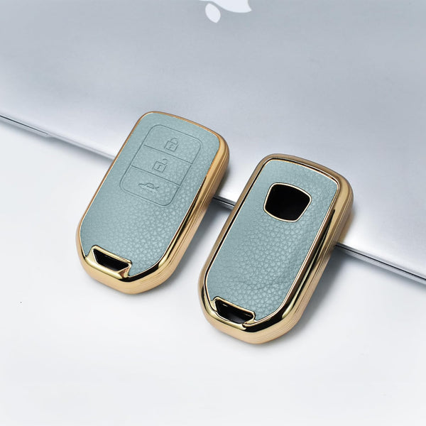 JVCV® Premium Soft Gold Border TPU Leather Pattern Key Cover Compatible with Honda City, Elevate, Civic, Jazz, Amaze, CR-V, WR-V, BR-V 3/4 Button Push Button Start Smart Key