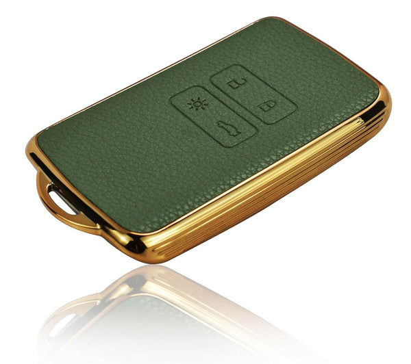 JVCV® Premium Soft Gold Border TPU Leather Pattern Key Cover Compatible with Renault Kiger Triber Smart Key