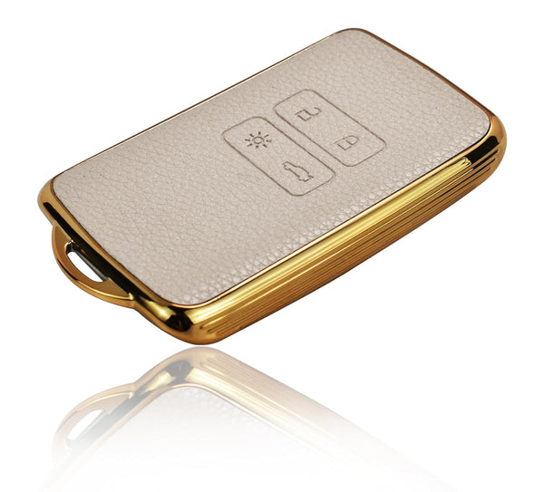 JVCV® Premium Soft Gold Border TPU Leather Pattern Key Cover Compatible with Renault Kiger Triber Smart Key