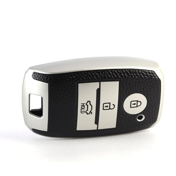 JVCV® Premium Soft TPU Leather Pattern Key Cover Compatible with Kia Seltos Sonet Carens 3 Button Push Start Car Key
