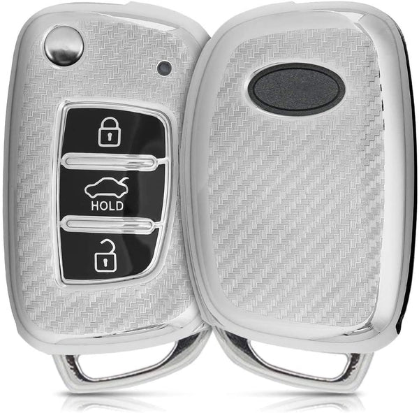 JVCV® Soft TPU Carbon Fiber Style Car Key Cover Compatible with Hyundai Flip Key
