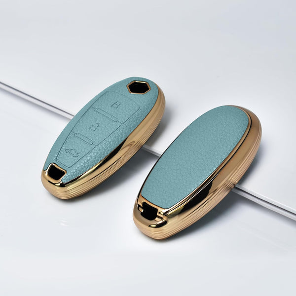 JVCV® Premium Soft Gold Border TPU Leather Pattern Key Cover Compatible with Maruti Suzuki 2 and 3 Button Baleno Ciaz Vitara Brezza S Cross Swift Ignis and Toyota Urban Cruiser Smart Key