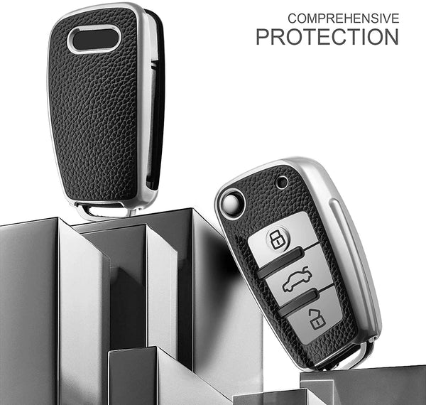 JVCV® Premium Soft TPU Leather Pattern Key Cover Compatible with Audi Folding Key