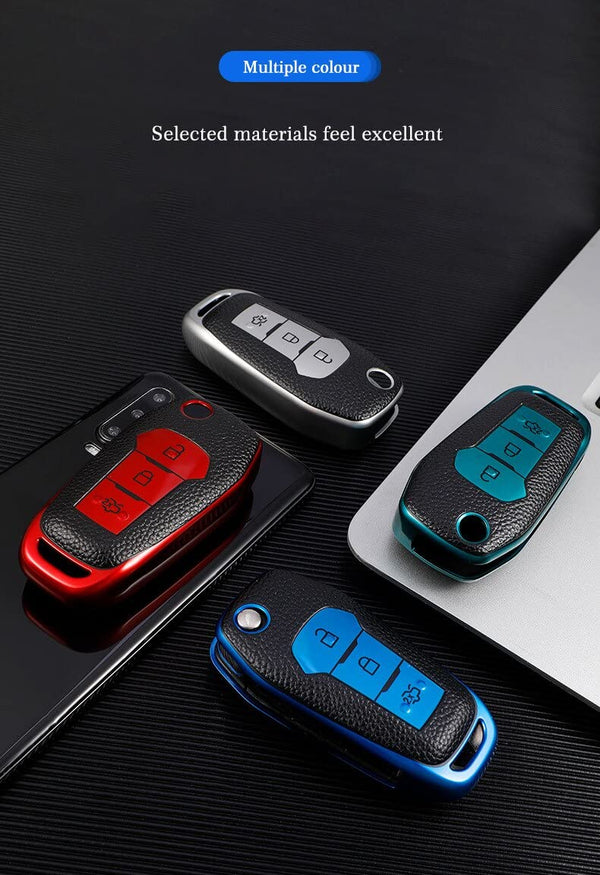 JVCV® Premium Soft TPU Leather Pattern Key Cover Compatible with Ford Folding Key